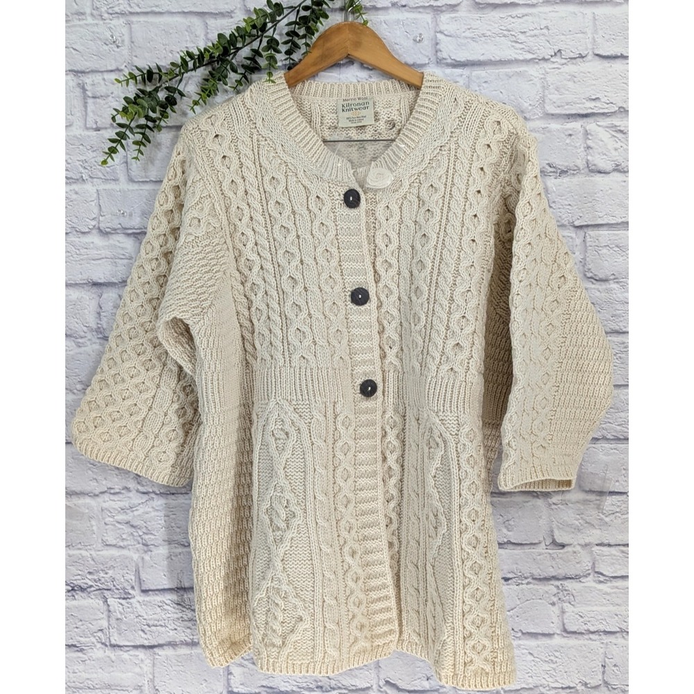 NWT 2XL!🌿Fisherman Sweater Women Kilronan KnitWear Merino Wool Ireland Cardigan